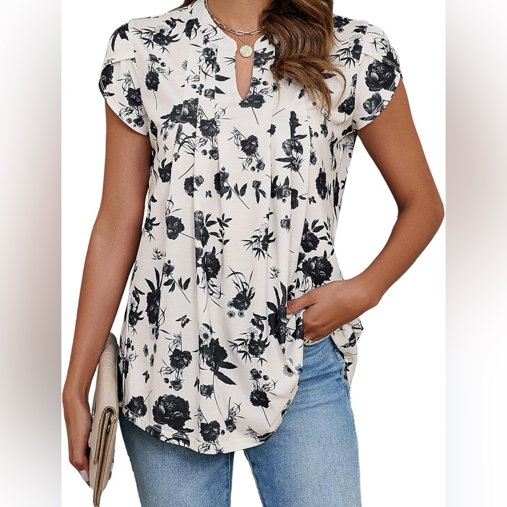 Blooming Jelly Floral Tunic Top Summer Dressy Casual Business Shirt Medium